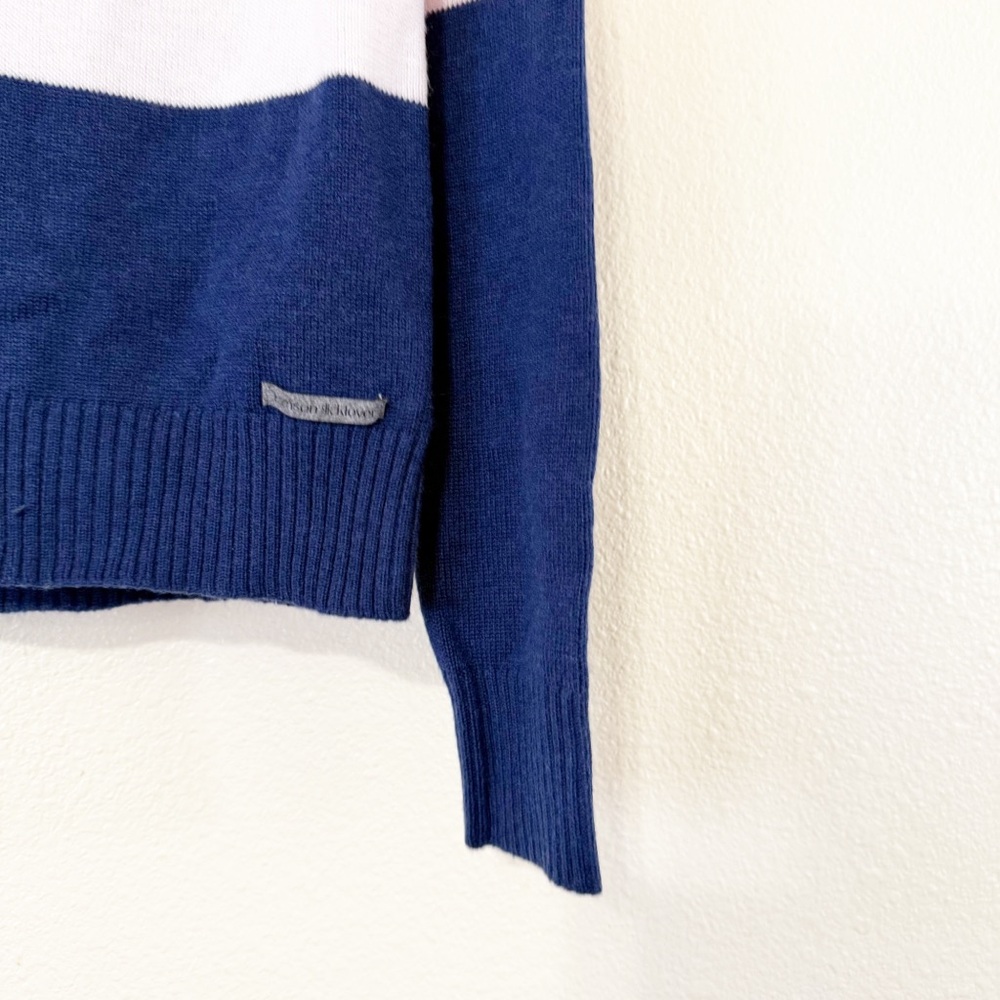 Krimson Klover Joni Striped Embossed Peace Love Ski Blue Red Embossed Sweater - Picture 6 of 9